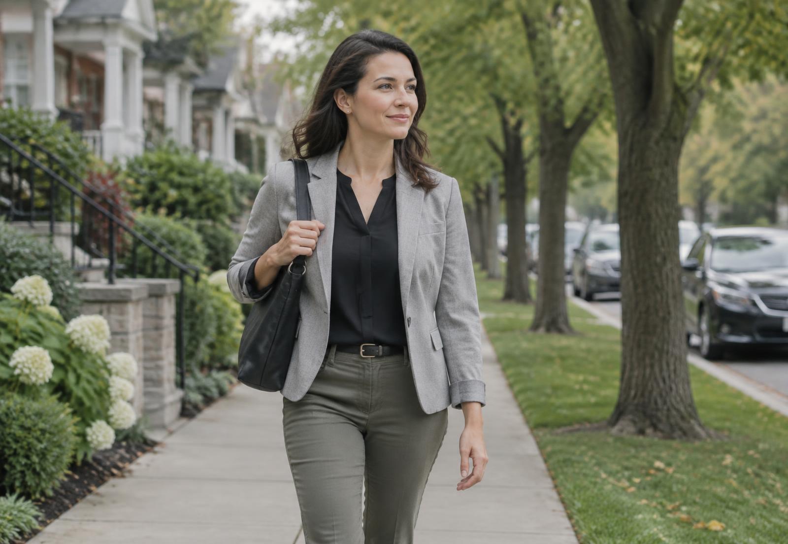 A field professional walking through a residential neighborhood